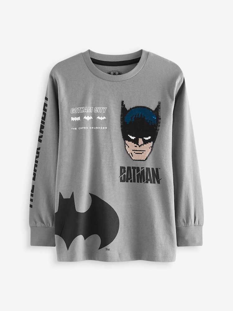 Charcoal Grey Batman Licensed Flippy Sequin Long Sleeve T-Shirt (3-14yrs) - Image 1 of 6