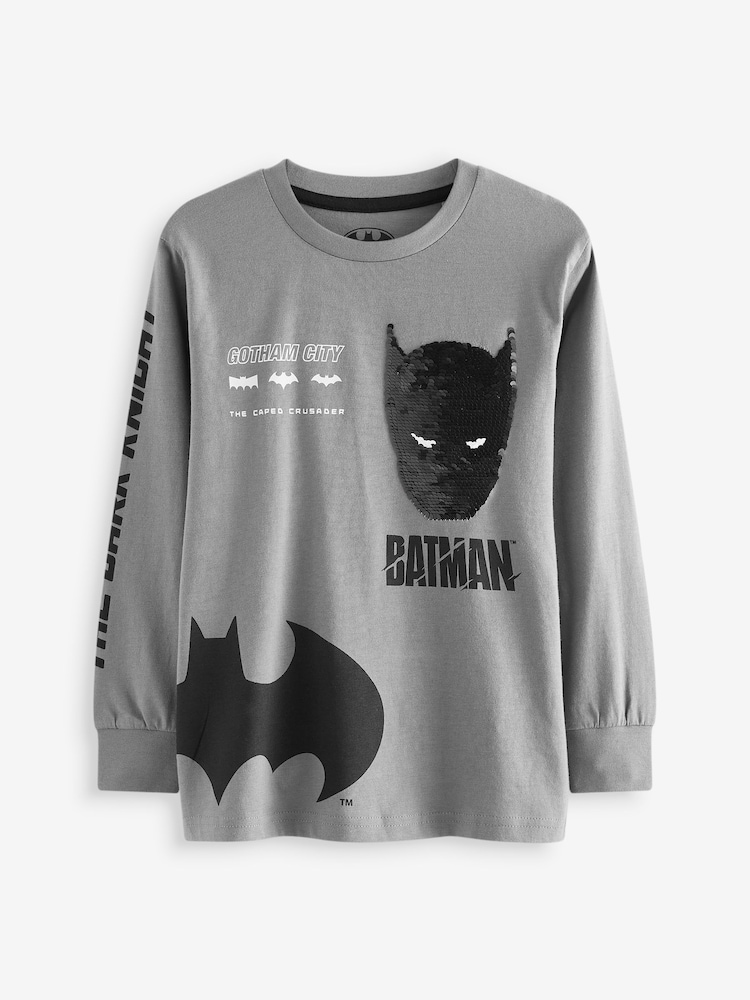 Charcoal Grey Batman Licensed Flippy Sequin Long Sleeve T-Shirt (3-14yrs) - Image 2 of 6