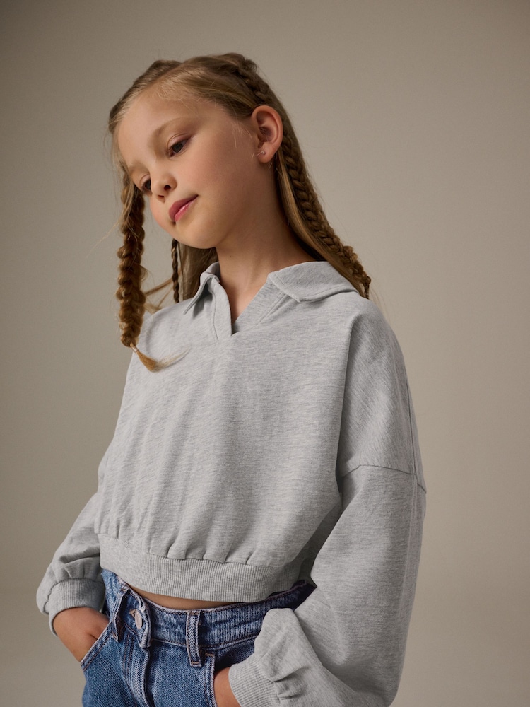 Grey Collared Boxy Sweatshirt (3-16yrs) - Image 1 of 8