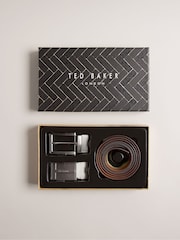 Ted Baker Brown Newbey Leather Belt In A Box With Interchangeable Buckle - Image 1 of 4