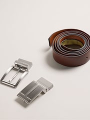 Ted Baker Brown Newbey Leather Belt In A Box With Interchangeable Buckle - Image 3 of 4