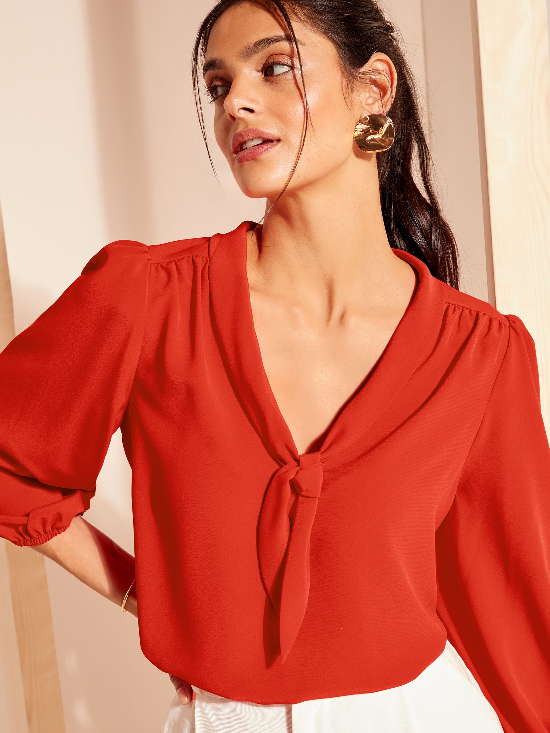 Buy Friends Like These Red Petite V Neck Bow Front 3/4 Sleeve Blouse from  Next Luxembourg