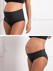 Seraphine Folded Waist Black Maternity and Post Maternity Briefs 2 Pack - Image 1 of 8