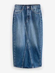 Dark Blue Studded Maxi Denim 100% Cotton Skirt - Image 4 of 7