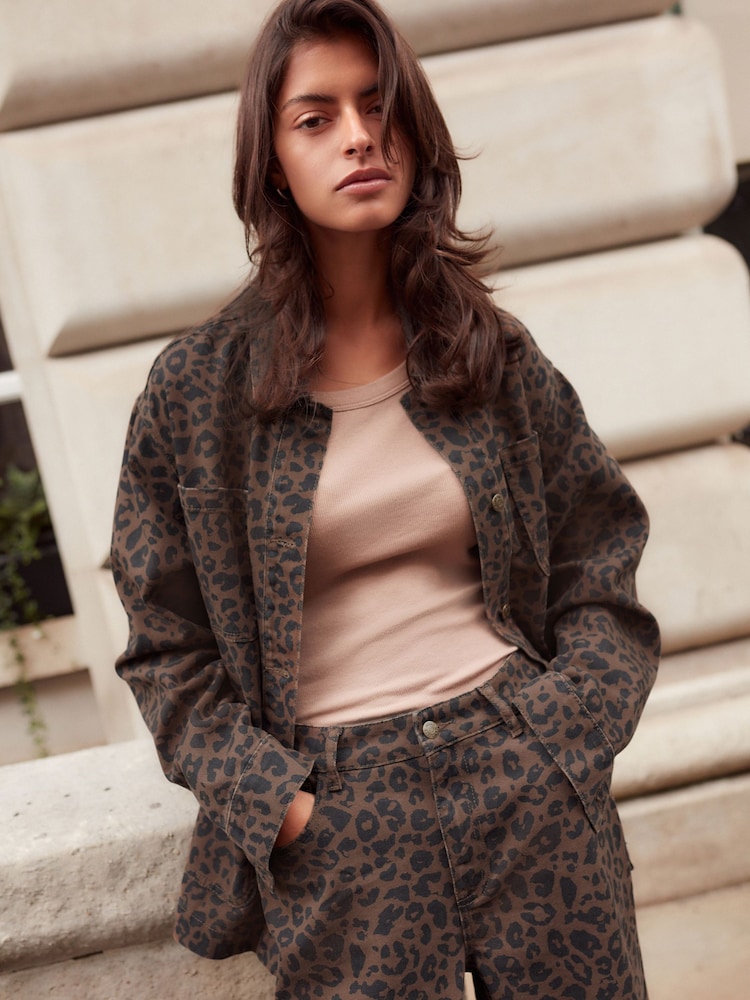 Leopard Print 100% Cotton Worker Pocket Denim Jacket - Image 1 of 11