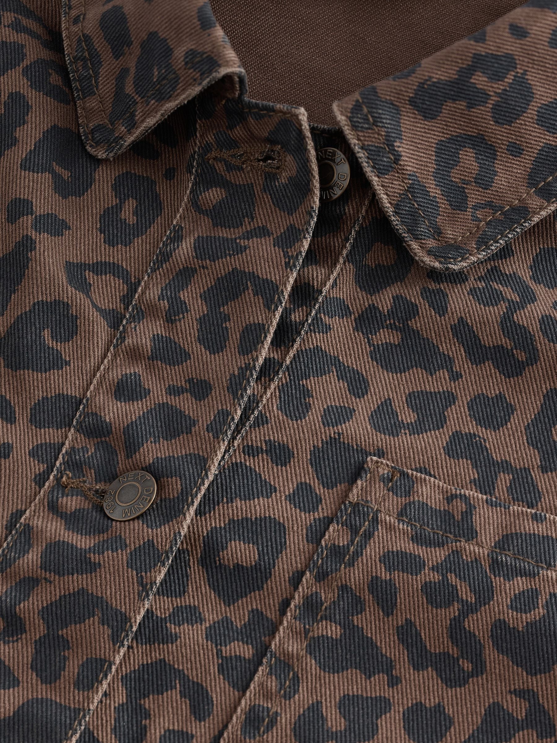 Buy Leopard Print 100% Cotton Worker Pocket Denim Jacket