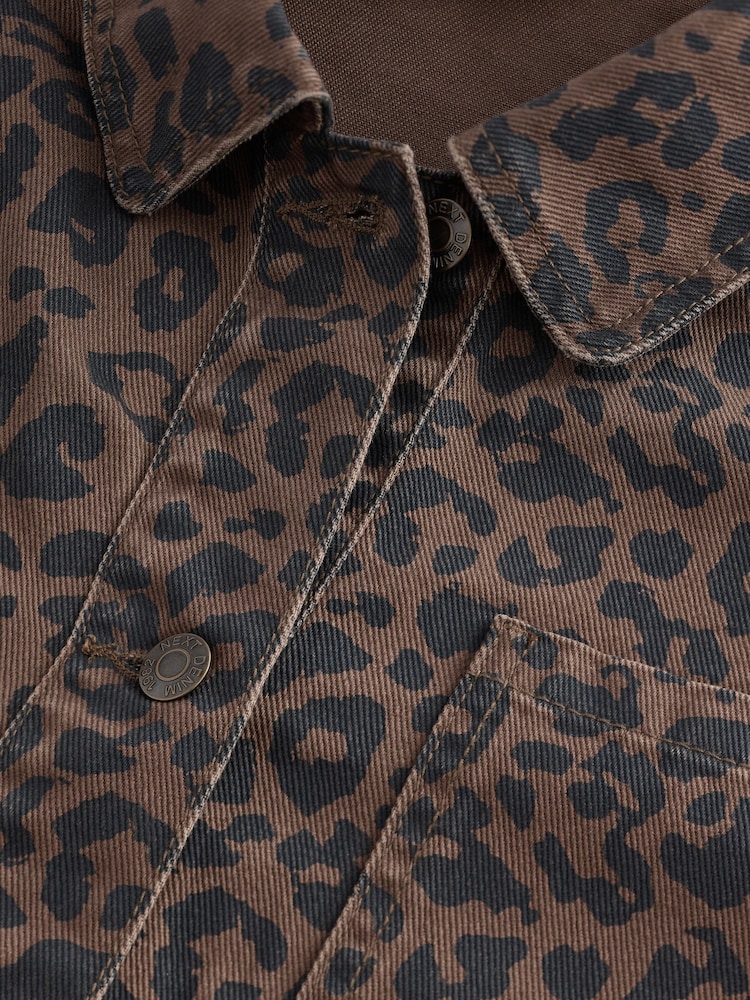 Leopard Print 100% Cotton Worker Pocket Denim Jacket - Image 11 of 11
