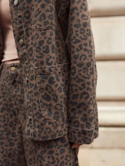Leopard Print 100% Cotton Worker Pocket Denim Jacket - Image 7 of 11