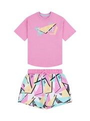 Elle Junior Girls Pink 100% Cotton Geo T-Shirt and Shorts Set - Image 1 of 1