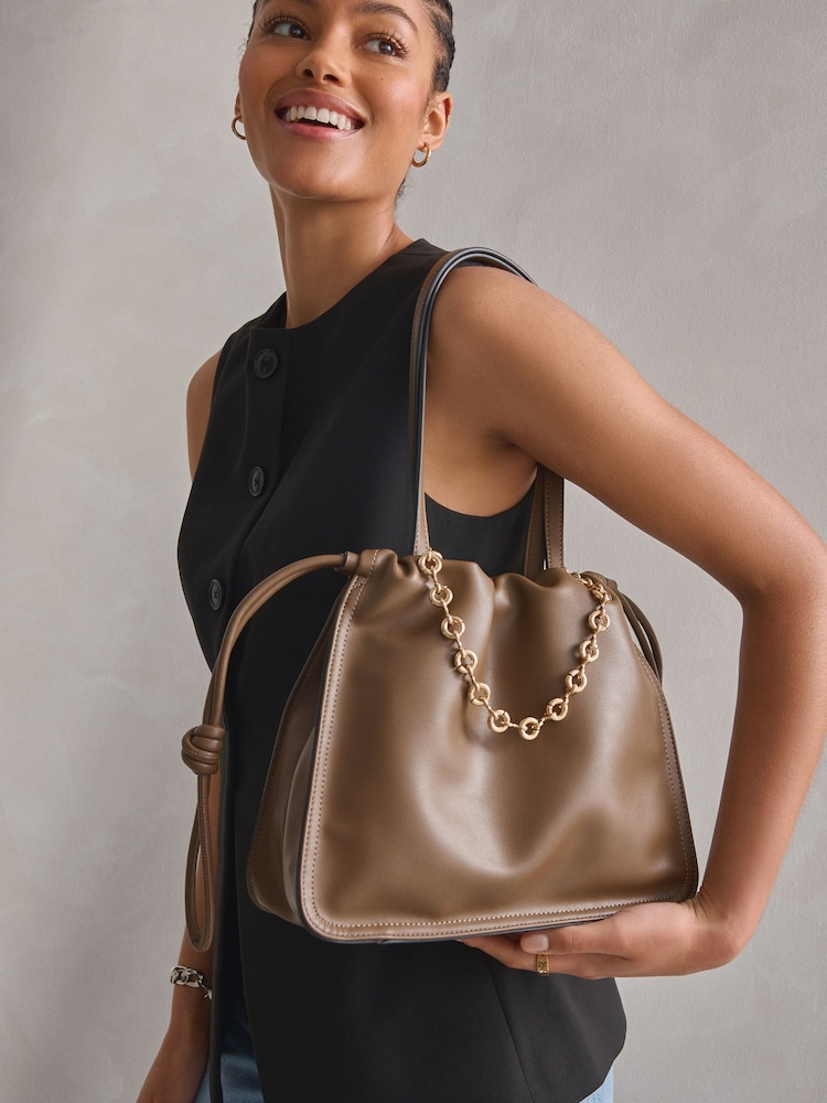 Taupe Chain Detailed Bag - Image 1 of 9