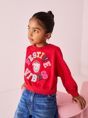 Red Sequin Christmas Long Sleeve 100% Cotton T-Shirt (3-16yrs) - Image 1 of 3