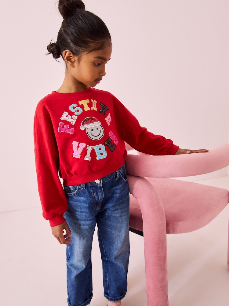 Red Sequin Christmas Long Sleeve 100% Cotton T-Shirt (3-16yrs) - Image 2 of 3