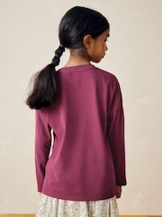 Plum Purple 100% Cotton Sequin Heart Long Sleeve T-Shirt (3-16yrs) - Image 2 of 7