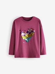 Plum Purple 100% Cotton Sequin Heart Long Sleeve T-Shirt (3-16yrs) - Image 4 of 7