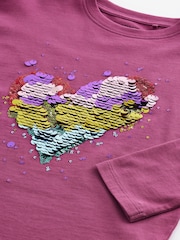 Plum Purple 100% Cotton Sequin Heart Long Sleeve T-Shirt (3-16yrs) - Image 6 of 7