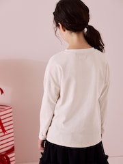 Ecru Sequin Christmas Long Sleeve 100% Cotton T-Shirt (3-16yrs) - Image 3 of 7