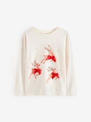 Ecru Sequin Christmas Long Sleeve 100% Cotton T-Shirt (3-16yrs) - Image 4 of 7