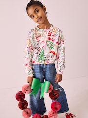Multi Christmas Graffiti Print Long Sleeve 100% Cotton Sweatshirt (3-16yrs) - Image 1 of 8