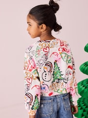 Multi Christmas Graffiti Print Long Sleeve 100% Cotton Sweatshirt (3-16yrs) - Image 3 of 8