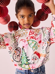Multi Christmas Graffiti Print Long Sleeve 100% Cotton Sweatshirt (3-16yrs) - Image 4 of 8