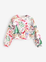 Multi Christmas Graffiti Print Long Sleeve 100% Cotton Sweatshirt (3-16yrs) - Image 5 of 8