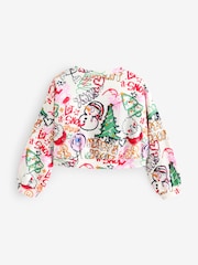 Multi Christmas Graffiti Print Long Sleeve 100% Cotton Sweatshirt (3-16yrs) - Image 6 of 8