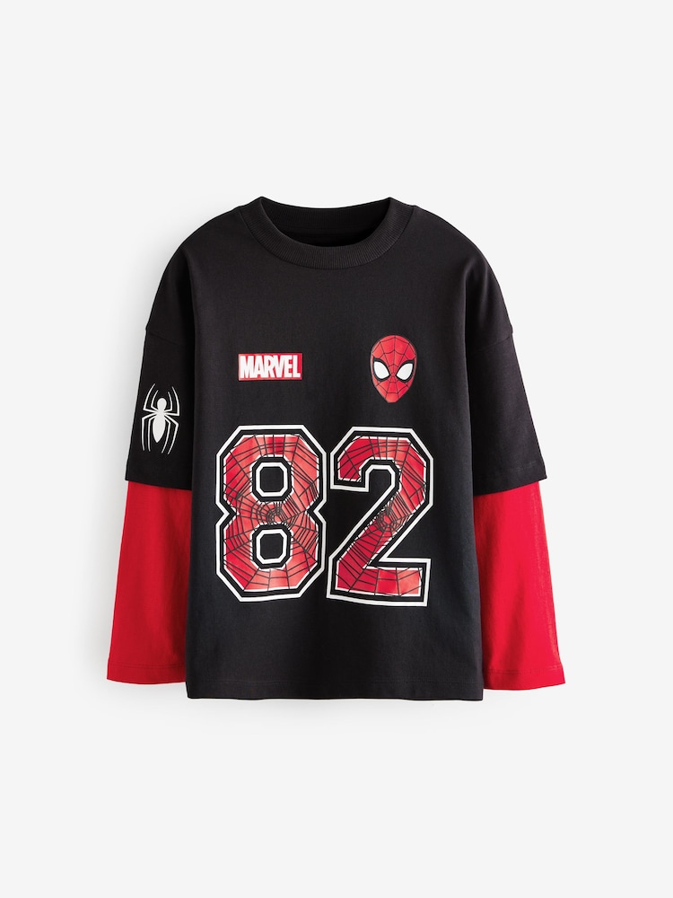 Black/Red Licensed Marvel Spiderman Skate Sleeve 100% Cotton T-Shirt (3-14yrs) - Image 1 of 4