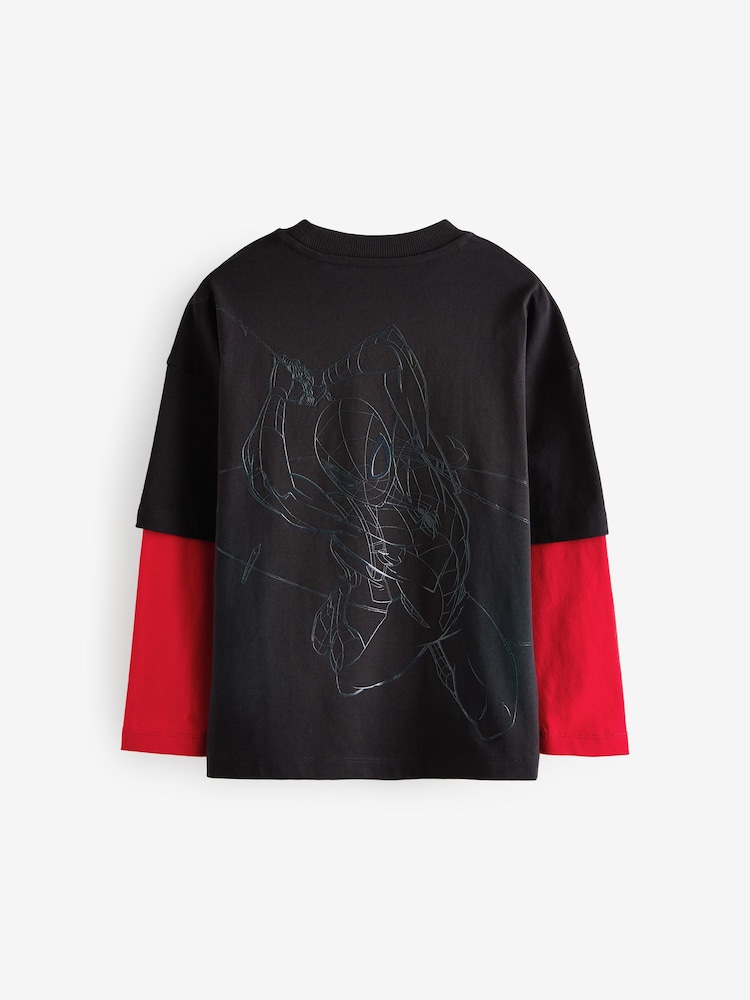 Black/Red Licensed Marvel Spiderman Skate Sleeve 100% Cotton T-Shirt (3-14yrs) - Image 2 of 4