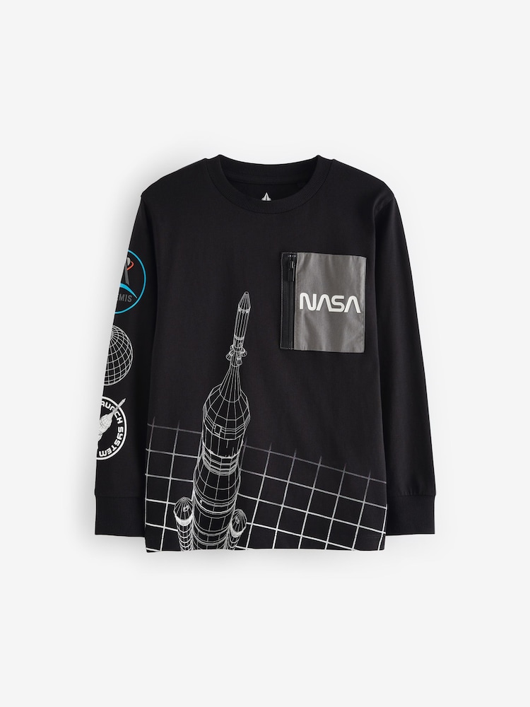Black Licensed NASA Long Sleeve T-Shirt (3-16yrs) - Image 1 of 3