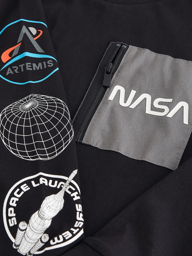 Black Licensed NASA Long Sleeve T-Shirt (3-16yrs) - Image 3 of 3