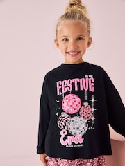 Black Sequin Christmas Long Sleeve 100% Cotton T-Shirt (3-16yrs) - Image 1 of 9