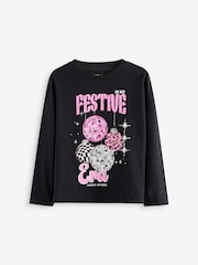Black Sequin Christmas Long Sleeve 100% Cotton T-Shirt (3-16yrs) - Image 5 of 9