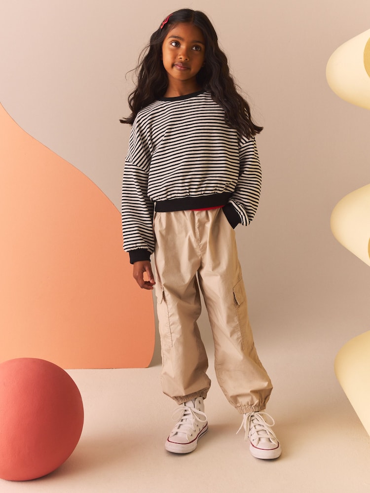 Black/White Stripe Print 100% Cotton Boxy Long Sleeve Sweatshirt (3-16yrs) - Image 2 of 8