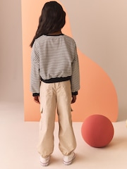 Black/White Stripe Print 100% Cotton Boxy Long Sleeve Sweatshirt (3-16yrs) - Image 3 of 8