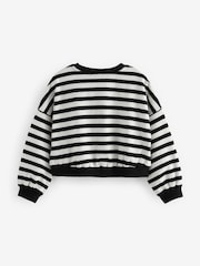 Black/White Stripe Print 100% Cotton Boxy Long Sleeve Sweatshirt (3-16yrs) - Image 5 of 8