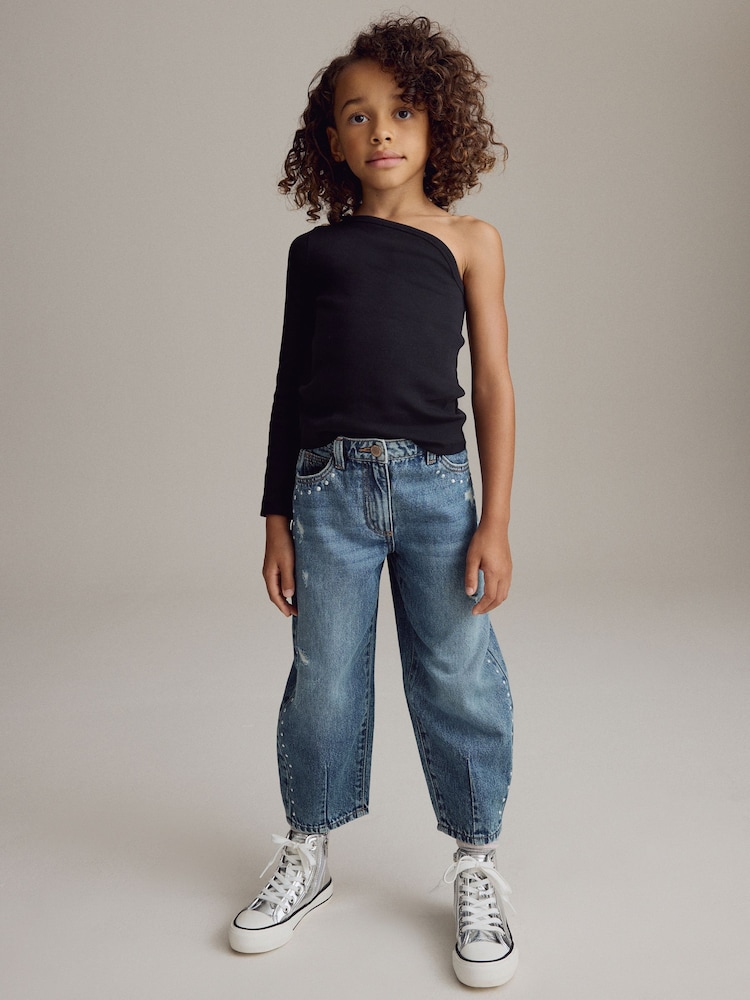 Black Long Sleeve One Shoulder Top (3-16yrs) - Image 1 of 6