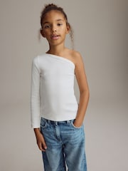 White Long Sleeve One Shoulder Top (3-16yrs) - Image 1 of 9