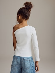 White Long Sleeve One Shoulder Top (3-16yrs) - Image 3 of 9