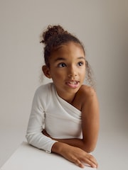 White Long Sleeve One Shoulder Top (3-16yrs) - Image 5 of 9