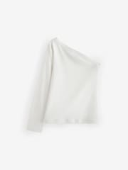White Long Sleeve One Shoulder Top (3-16yrs) - Image 6 of 9