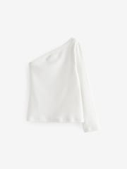 White Long Sleeve One Shoulder Top (3-16yrs) - Image 7 of 9