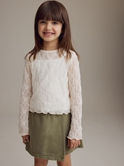 Cream 100% Cotton Lace Top with Vest (3-16yrs) - Image 1 of 9