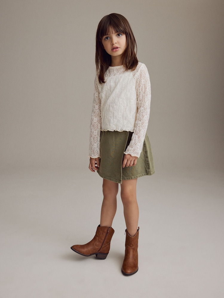 Cream 100% Cotton Lace Top with Vest (3-16yrs) - Image 2 of 9