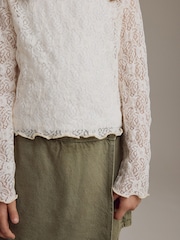 Cream 100% Cotton Lace Top with Vest (3-16yrs) - Image 5 of 9