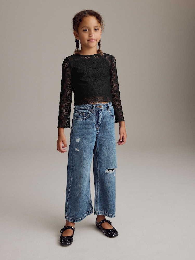 Black 100% Cotton Lace Top with Vest (3-16yrs) - Image 2 of 8 Black 100% Cotton Lace Top with Vest (3-16yrs) - Image 2 of 8