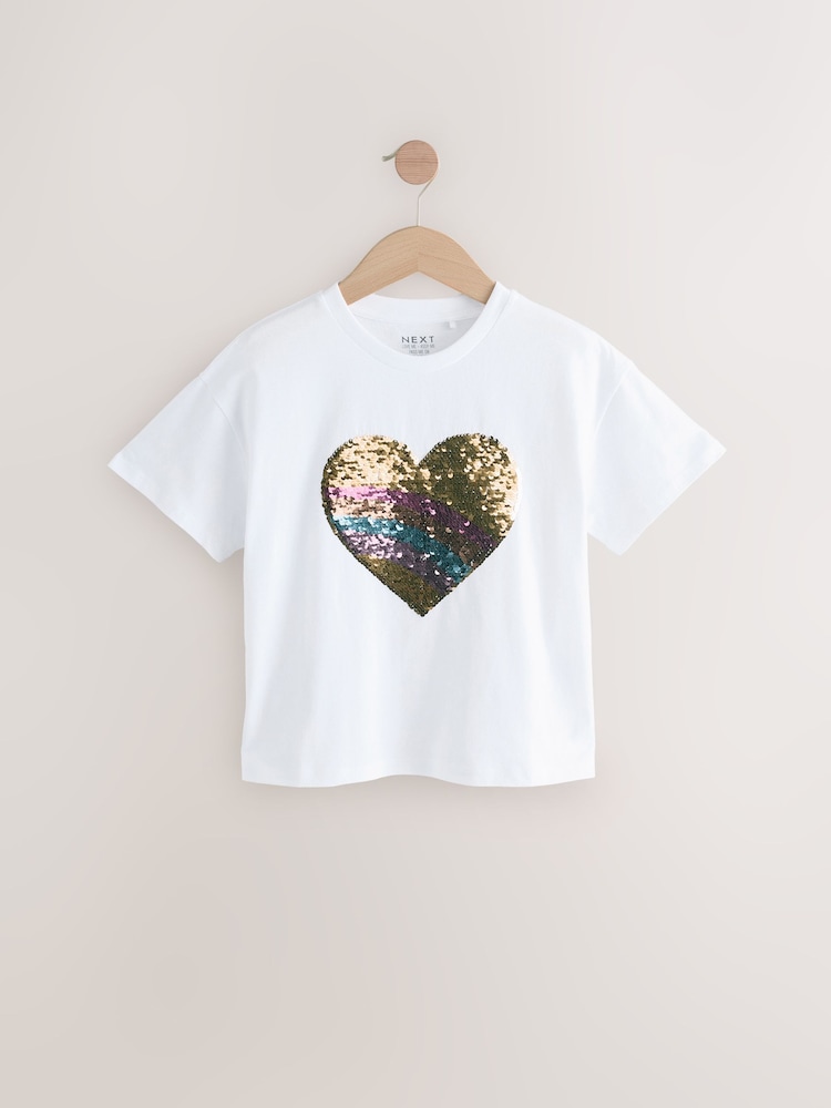 White Pastel Rainbow - T-Shirt mit Paillettenherz-Print (3–16 J.) - Bild 1 von 4 White Pastel Rainbow - T-Shirt mit Paillettenherz-Print (3–16 J.) - Bild 1 von 4