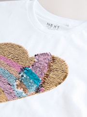 White Pastel Rainbow Sequin Heart Print T-Shirt (3-16yrs) - Image 3 of 4