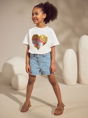 White Pastel Rainbow Sequin Heart Print T-Shirt (3-16yrs) - Image 5 of 8