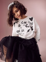 Ecru Sequin Graffiti 100% Cotton Sweatshirt (3-16yrs) - Image 1 of 11