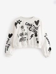 Ecru Sequin Graffiti 100% Cotton Sweatshirt (3-16yrs) - Image 6 of 11